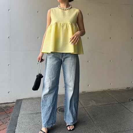 6-123    クリームイエロー　ペプラムトップス　Ｍ