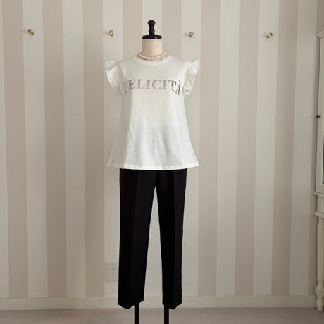5-004    白×シルバー　袖フリルＴシャツ　ＭＬ   セレクト商品