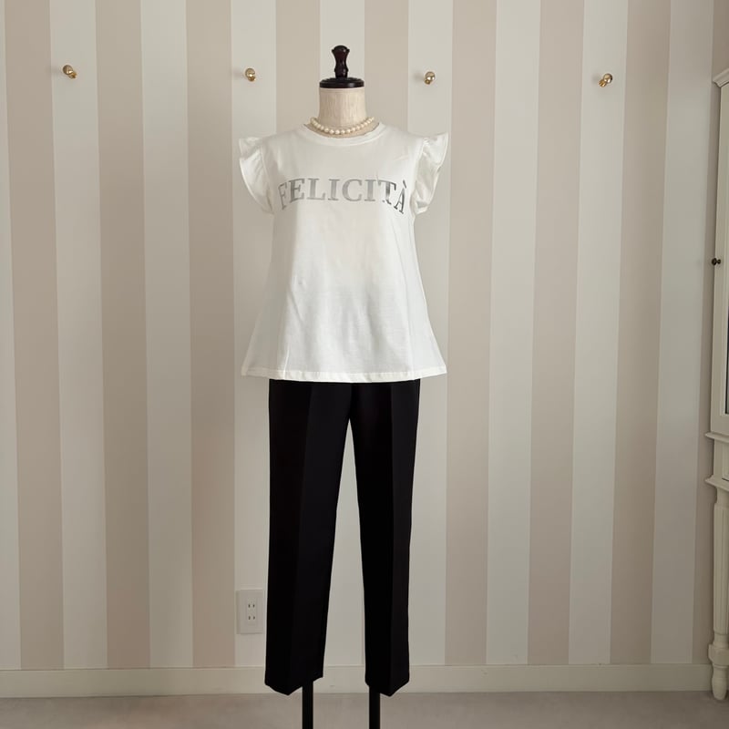 5-004 白×シルバー 袖フリルTシャツ ML セレクト商品 | capricio