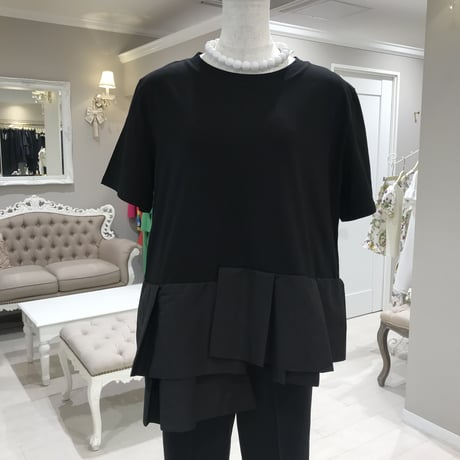 3-310  黒　切り替え　アシメ　Tシャツ　フリー　セレクト商品