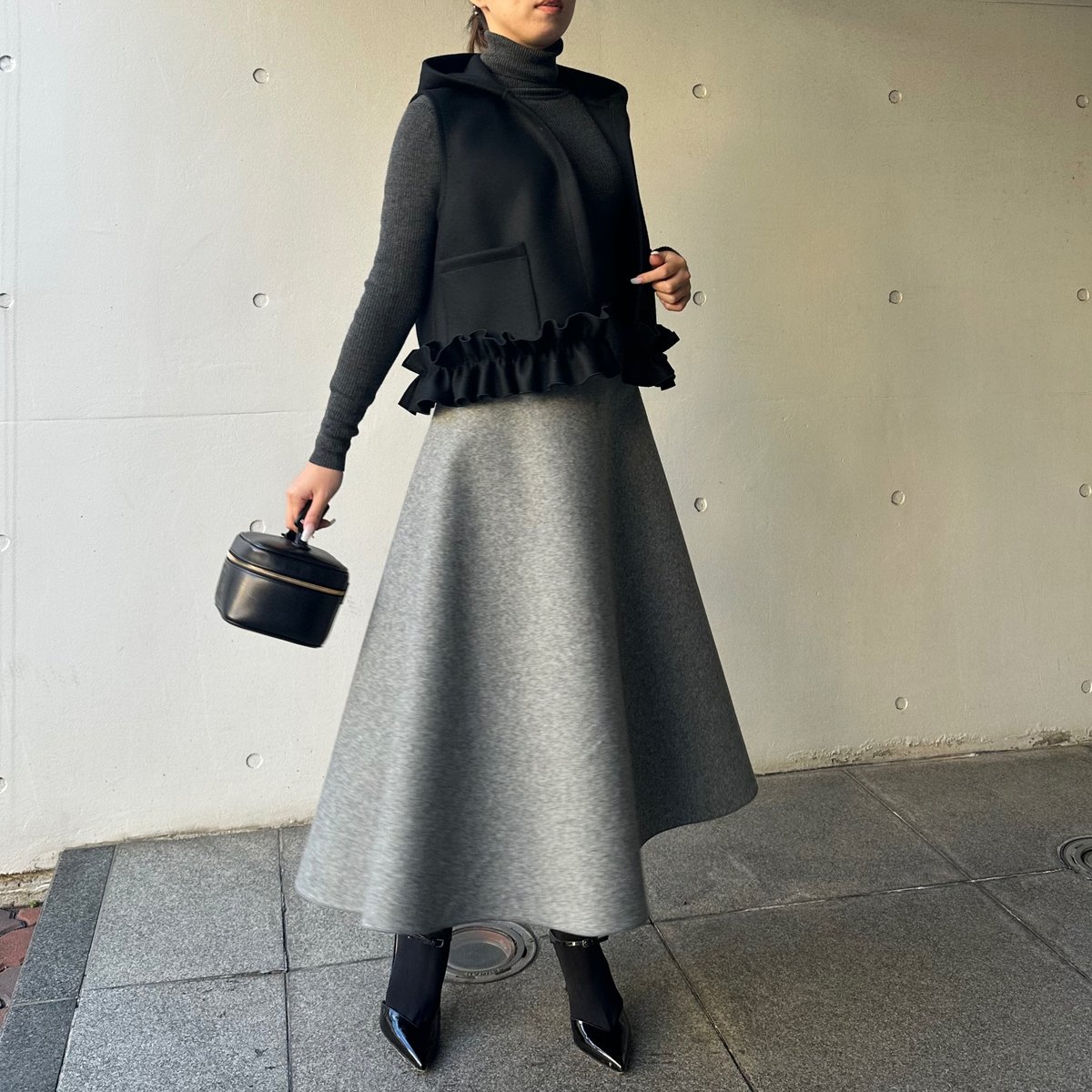 12-033 グレーウール フレアスカート ロング ファスナー M | capricio
