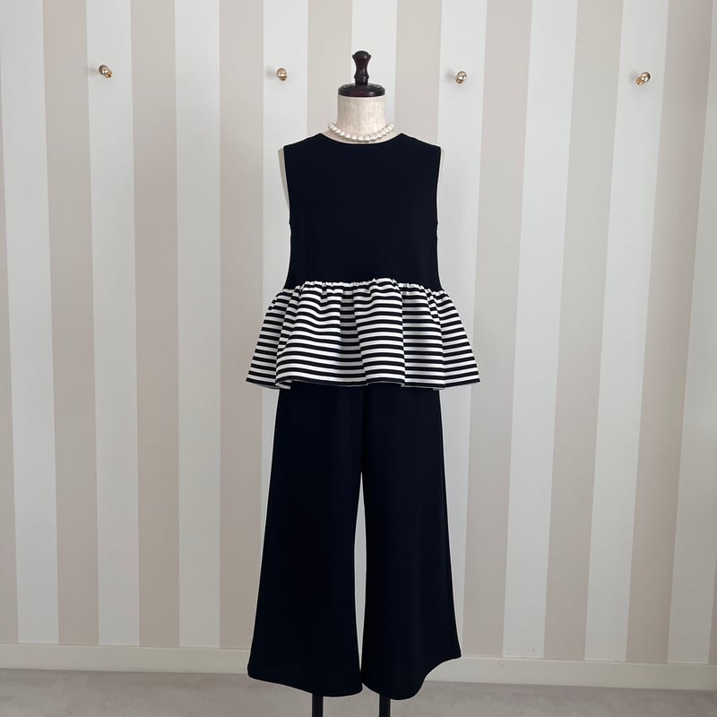 8-057 黒×ボーダー ペプラムトップス M | capriciousmie