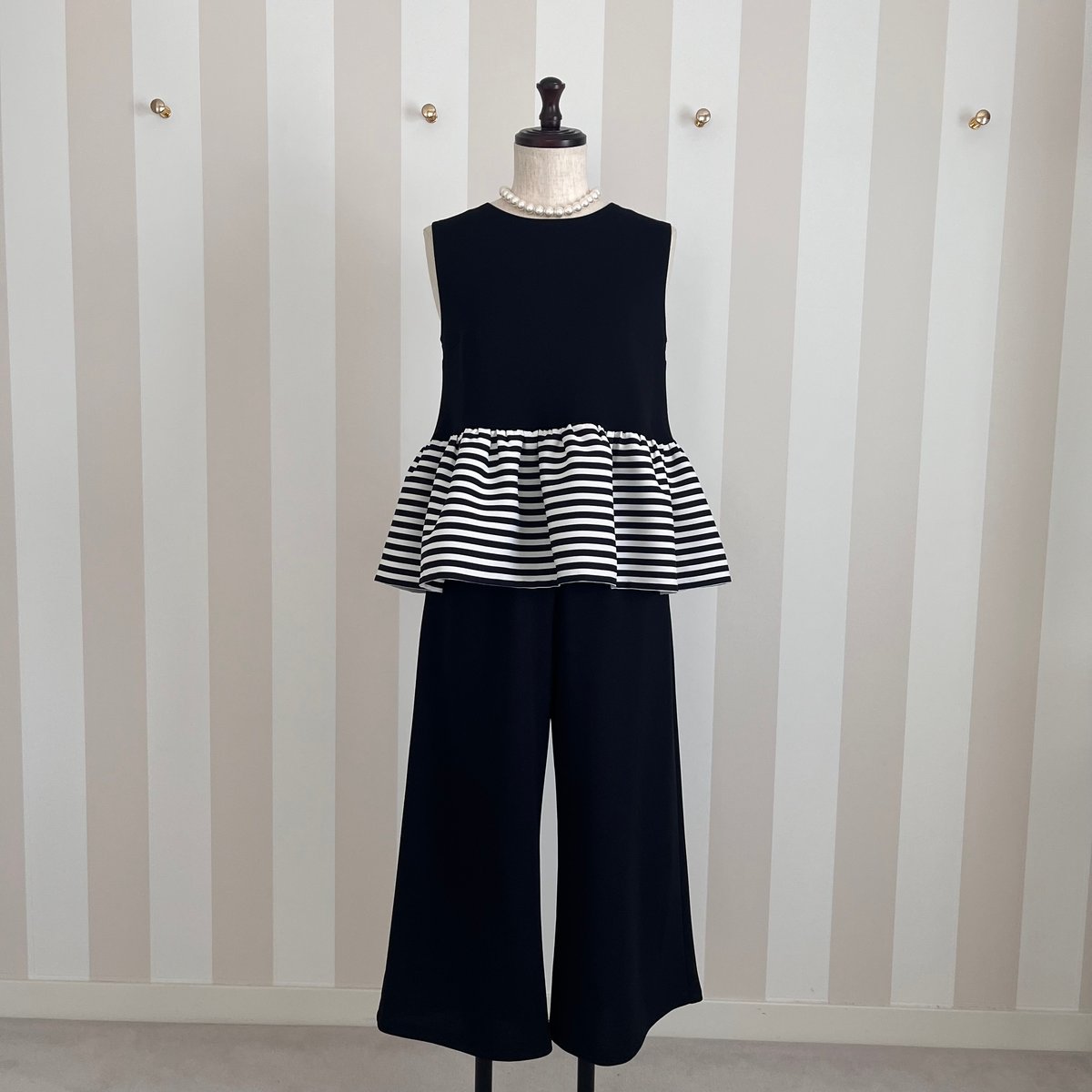 8-057 黒×ボーダー ペプラムトップス M | capriciousmie