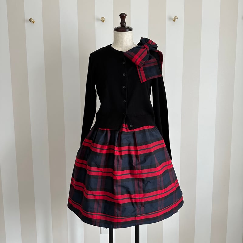 9-177 黒×赤チェック リボンカーディガン M | capriciousmie