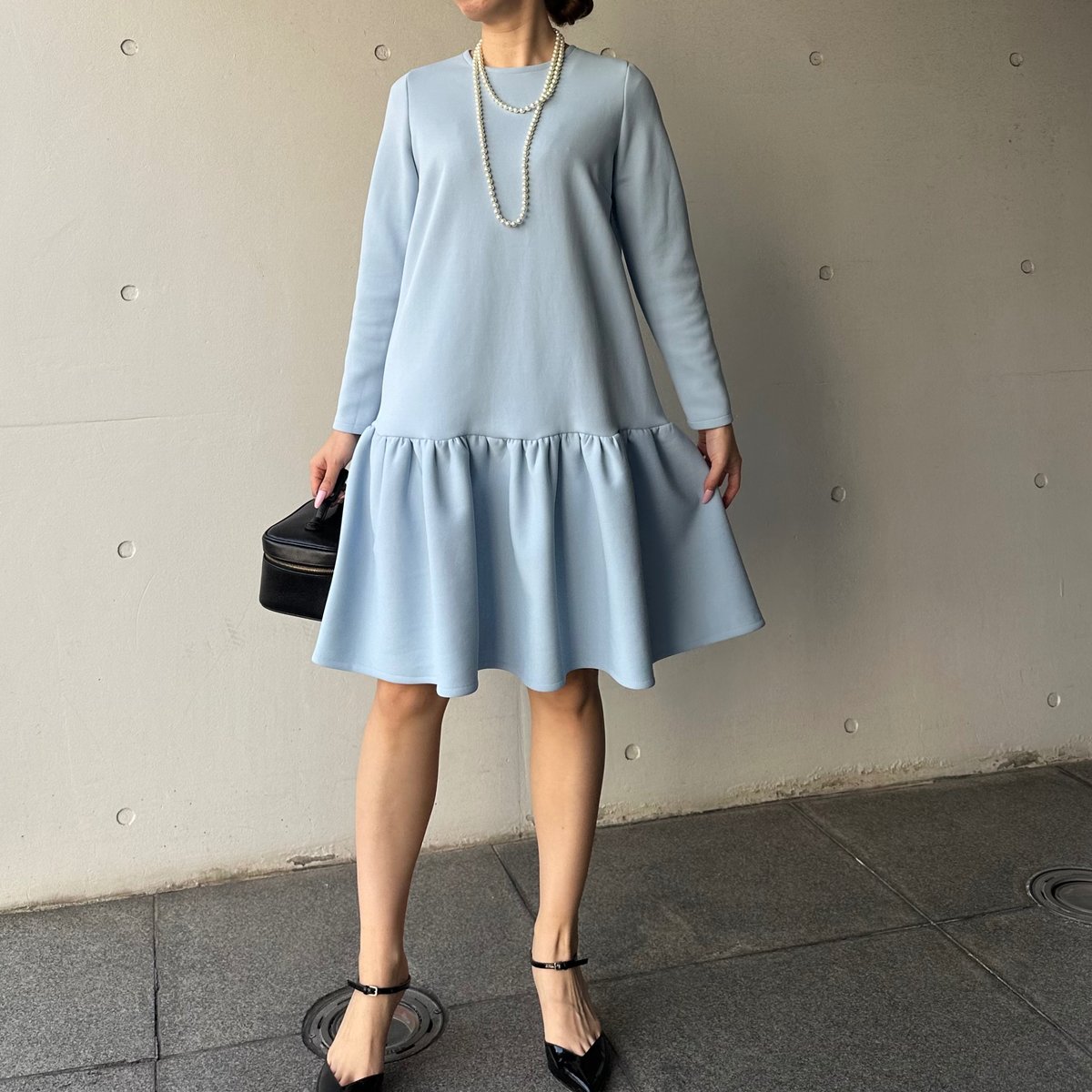 2-071 マカロンブルー 長袖フリルワンピース M | capriciousmie