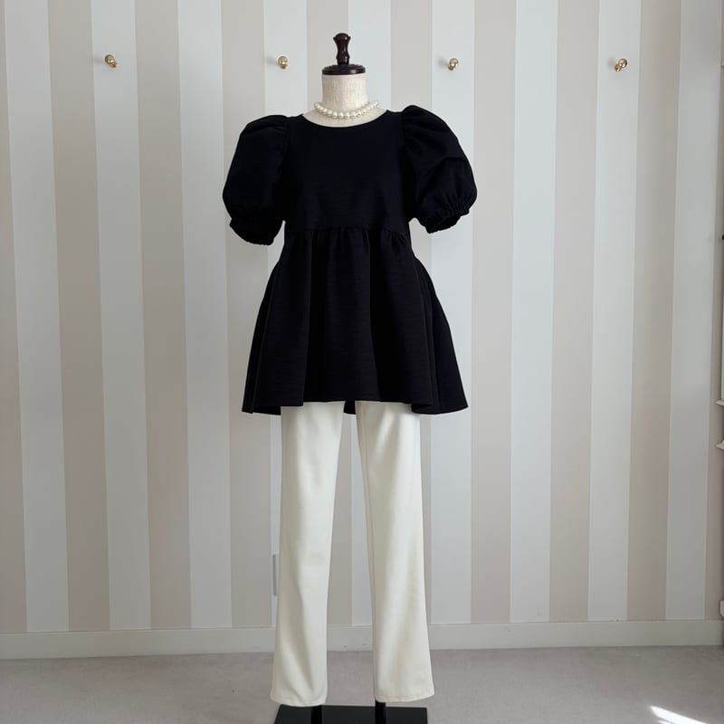 6-051 黒杢 半袖TOMOペプラムトップス 長め XL | capriciousmie