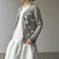 3-058     グレー×白　リボンカーディガン　Ｌ