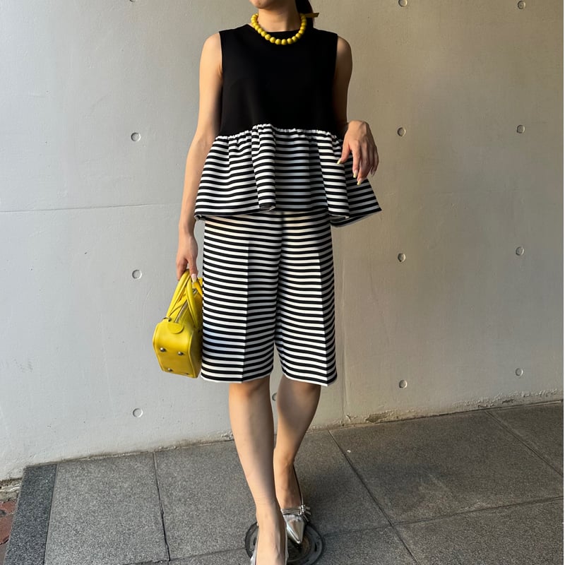 8-057 黒×ボーダー ペプラムトップス M | capriciousmie