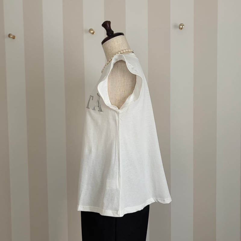 5-004 白×シルバー 袖フリルTシャツ ML セレクト商品 | capricio