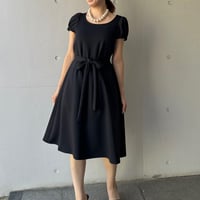 5-058   黒　パフリボンベルトワンピース　Ｍ