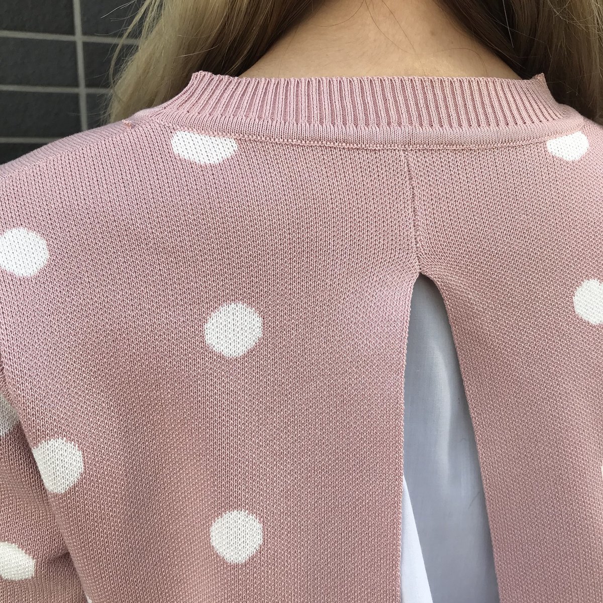 2-077 ピンク白ドット ブラウスニットセット フリー セレクト商品 