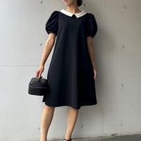 6-071      黒ハニカム　白襟パフワンピース　ＳＭ