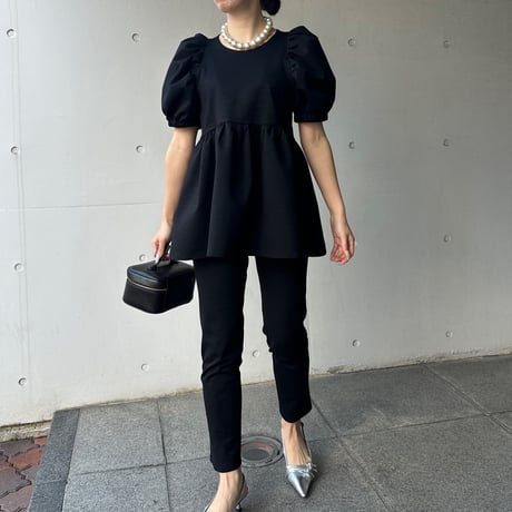 4-065   黒杢　半袖TOMOペプラムトップス　長め　ＸＬ
