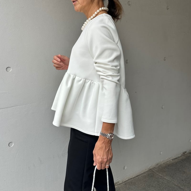 9-113 白 長袖ペプラムトップス アシメ M | capriciousmie