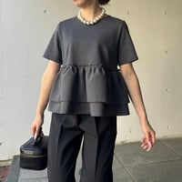 4-104     グレー　半袖Ｗフリルペプラムトップス　Ｍ