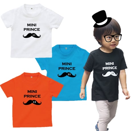 MINI　PRINCE　男の子ベビーTシャツ（ヒゲ）文字ブラック