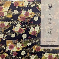 京染友禅千代紙　15㎝　同柄５枚入　扇面梅花　深紫