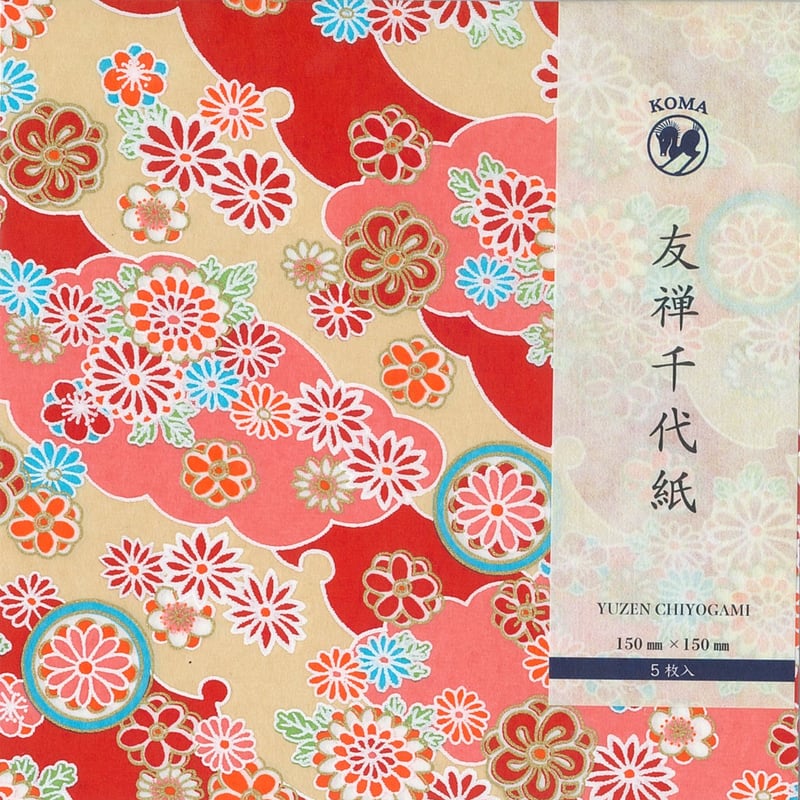 京染友禅千代紙 15㎝ 同柄5枚入 あざやか 赤 | おりがみ屋さんドットコム