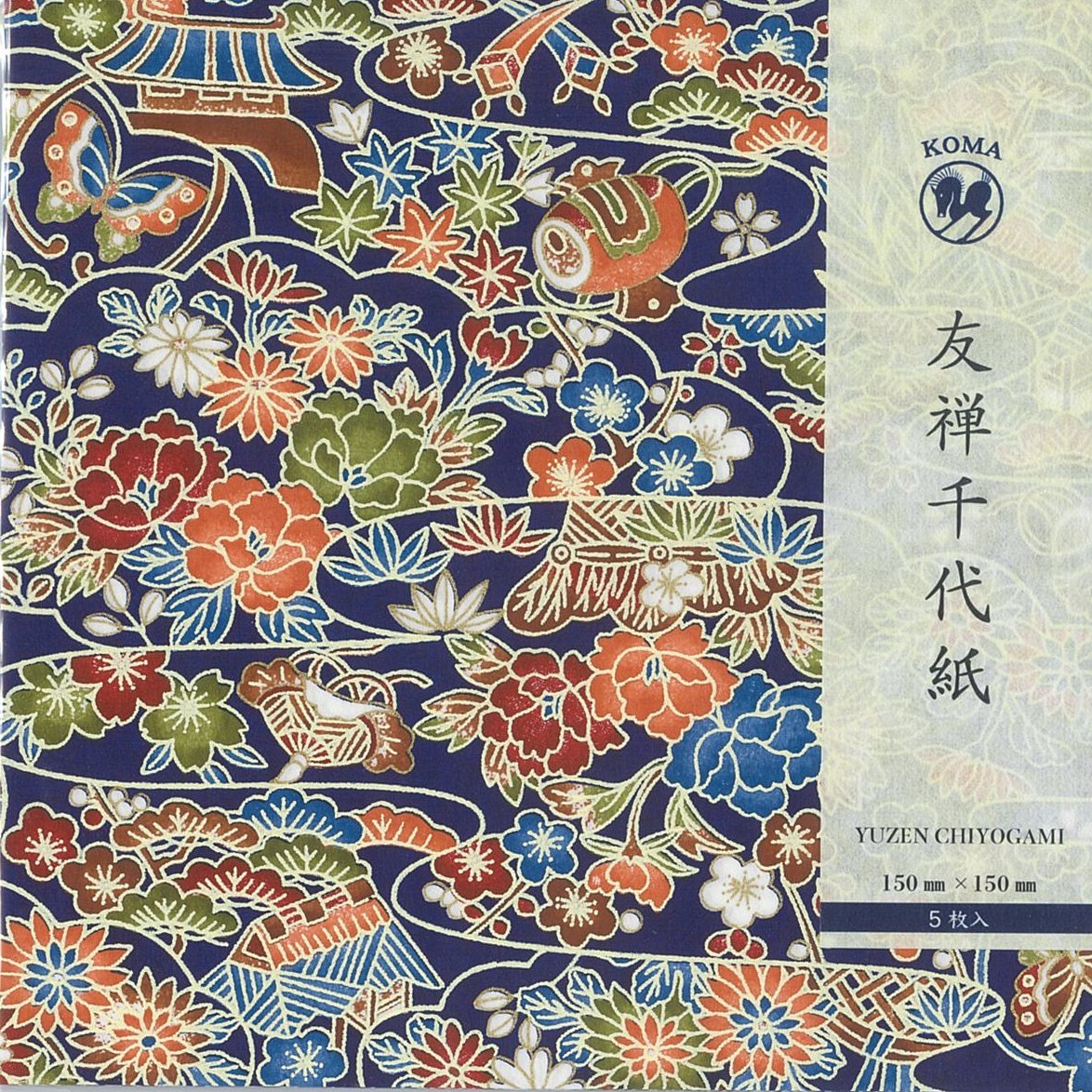 京染友禅千代紙 15㎝ 同柄5枚入 原風景 藍 | おりがみ屋さんドットコム