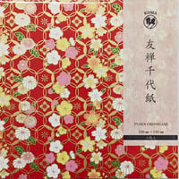京染友禅千代紙　15㎝　同柄５枚入　香光花　赤