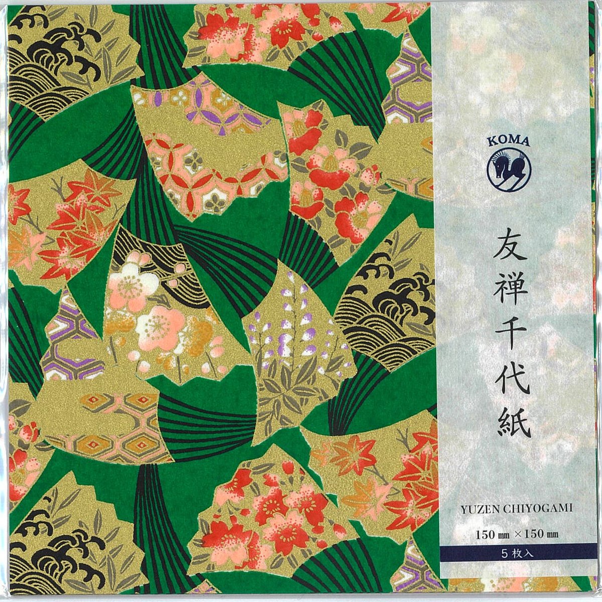 京染友禅千代紙 15㎝ 同柄5枚入 扇子 緑 | おりがみ屋さん