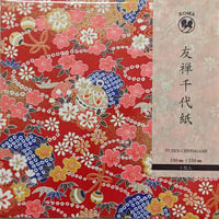 京染友禅千代紙　15㎝　同柄５枚入　手鞠花宴　緋色
