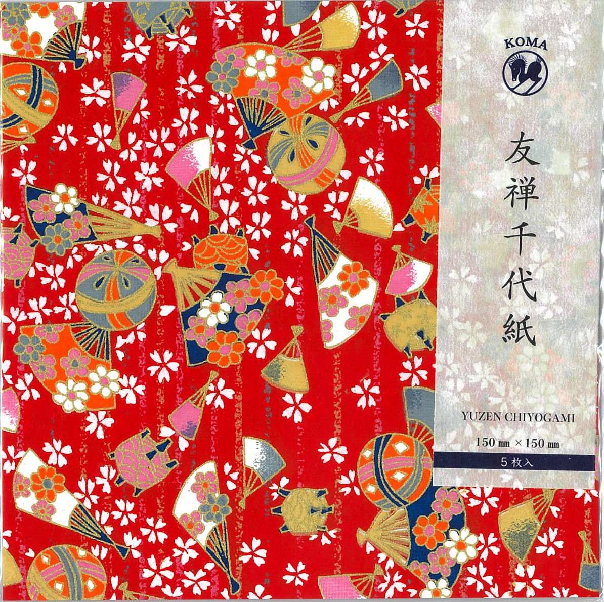 京染友禅千代紙 15㎝ 同柄5枚入 扇鞠 赤 | おりがみ屋さんドットコム