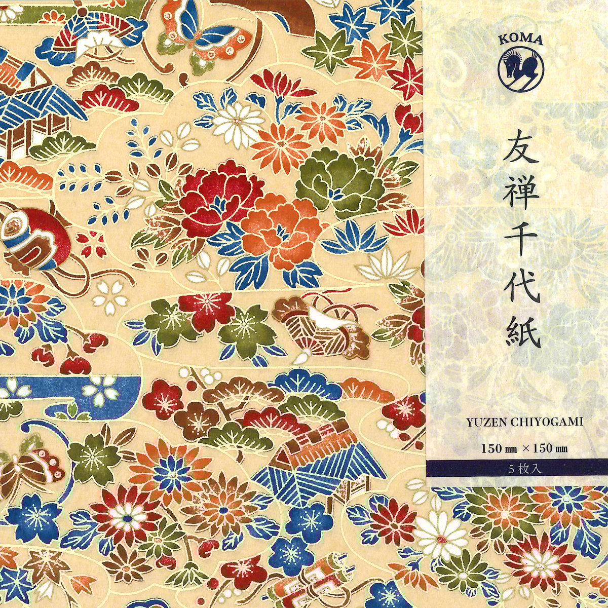 京染友禅千代紙 15㎝ 同柄5枚入 原風景 クリーム | おりがみ屋さん