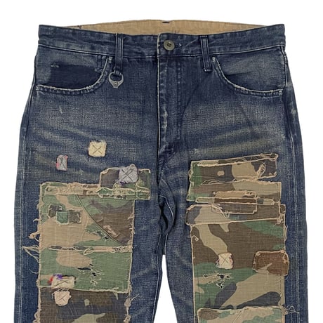 Bonded patch indigo denim pants / Rebirth