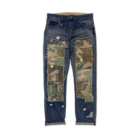 Bonded patch indigo denim pants / Rebirth