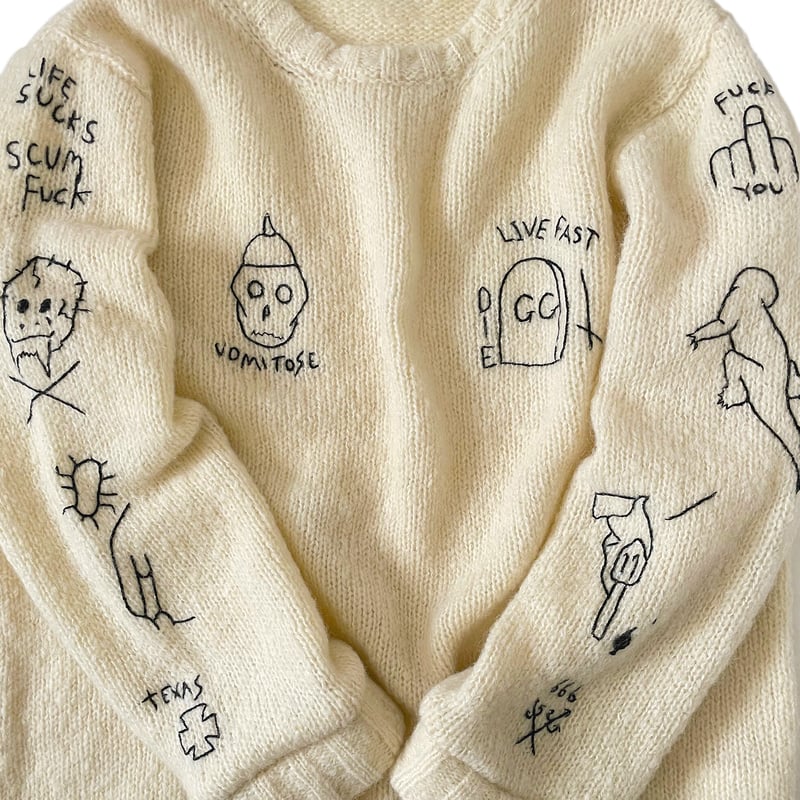GG Allin tattoo pattern hand embroidery mohair 