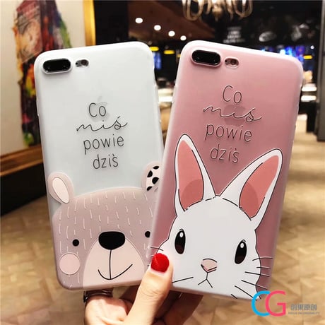 iphoneスマホケース各種　【うさぎとくま】　6/6s、6plus/6splus、iphone7/8、7plus/8plus、iphoneX用