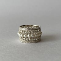 milk crown＋pearl set ring(silver)---365