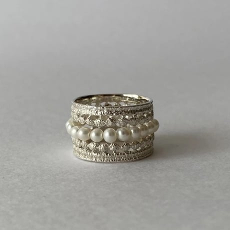 milk crown＋pearl set ring(silver)---365