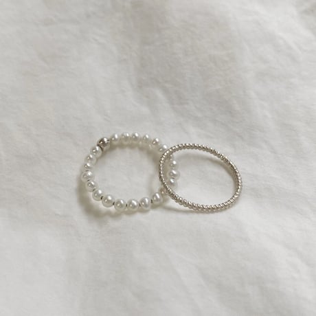 lace braid/pearl thin ring /set(M) (silver)---304