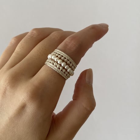milk crown＋pearl set ring(silver)---365