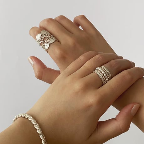 milk crown＋pearl set ring(silver)---365