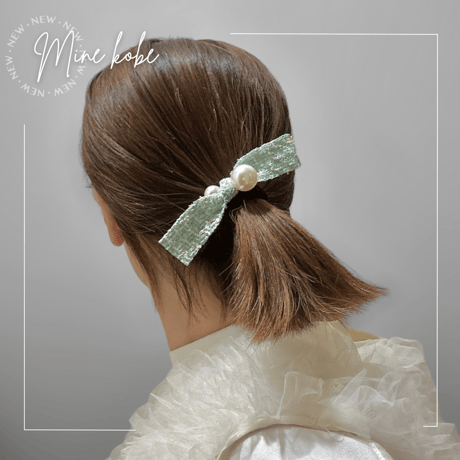 【MINEkobe original】tweed ribbon pearl hair gom