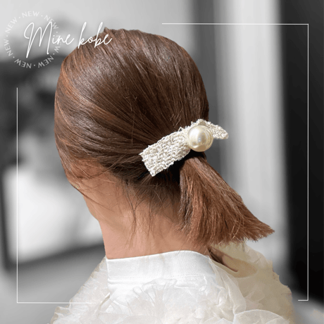 【MINEkobe original】tweed ribbon pearl hair gom
