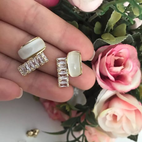 【silver925】Baguette cut zirconia stone pierce