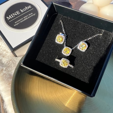 【3set】AAA zirconia diamond necklace & pierce & ring