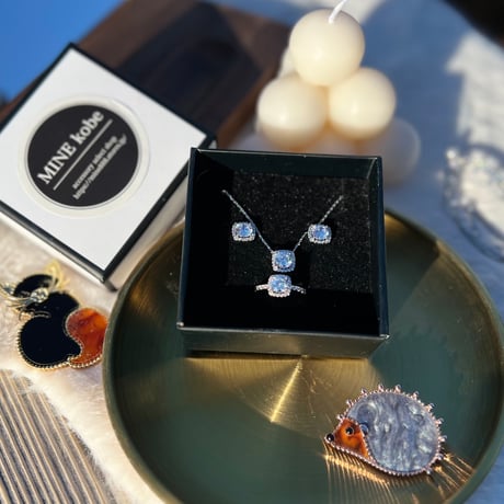 【3set】AAA zirconia diamond necklace & pierce & ring
