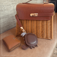 【MINEkobeオリジナル】crab charm rattan leather 2way handbag
