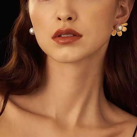 【18k】metal flower pearl  pierce