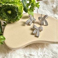 【2set】Baguette cut zirconia ribbon pierce &necklace