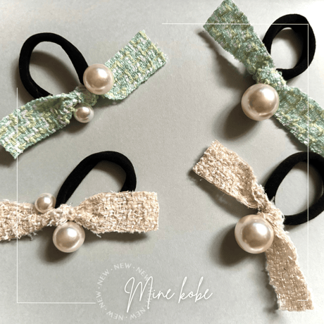 【MINEkobe original】tweed ribbon pearl hair gom