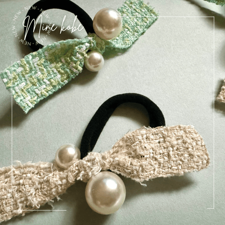 【MINEkobe original】tweed ribbon pearl hair gom