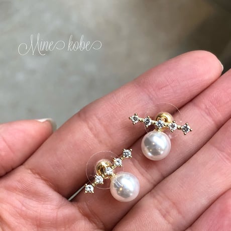 【silver925】5zirconia stone pearl pierce