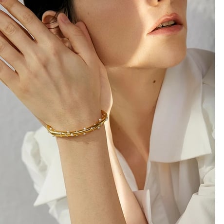 【stainless】pearl dot bangle bracelet