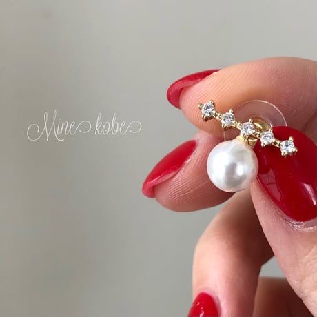 【silver925】5zirconia stone pearl pierce